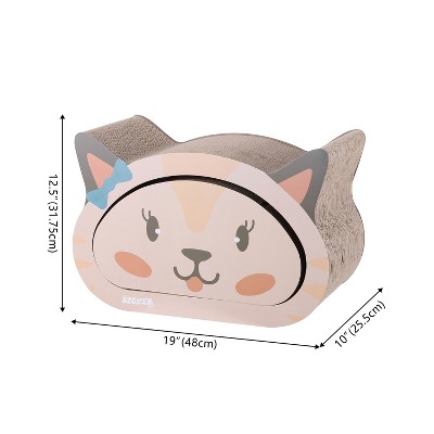 Cream and Peach Cardboard Cat Head Cave Scratcher with Bell Toys