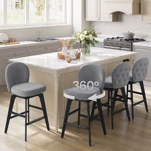 VASAGLE Bar Stools Set of 2, Swivel Counter Stools, Solid Wood Legs, Chenille Fabric, 26.2-Inch Tall Counter Height Stools Dining Home Bar - 1 of 4