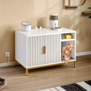 Bestier - Concealed Cat Litter Box Cabinet with Charging Station Litter Mat and Cat Washroom - 1 of 4