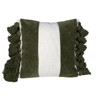 Green Velvet Stripe 18X18 Hand Woven Filled Pillow - Foreside Home & Garden
