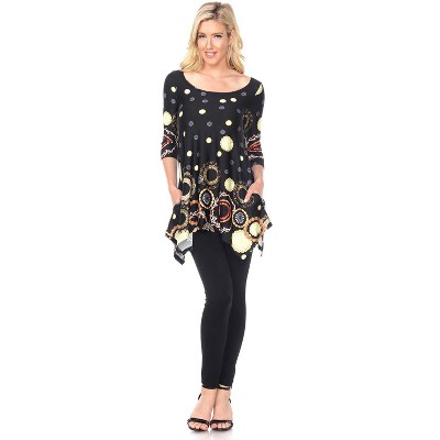 Women's 3/4 Sleeve Printed Erie Tunic Top with Pockets - White Mark