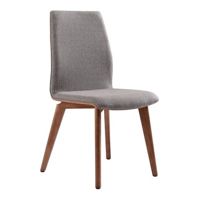Set of 2 Richie Mid-Century Dining Chair Walnut/Gray - Armen Living: Solid Ash Wood, Plush Upholstery, Floor Protectors