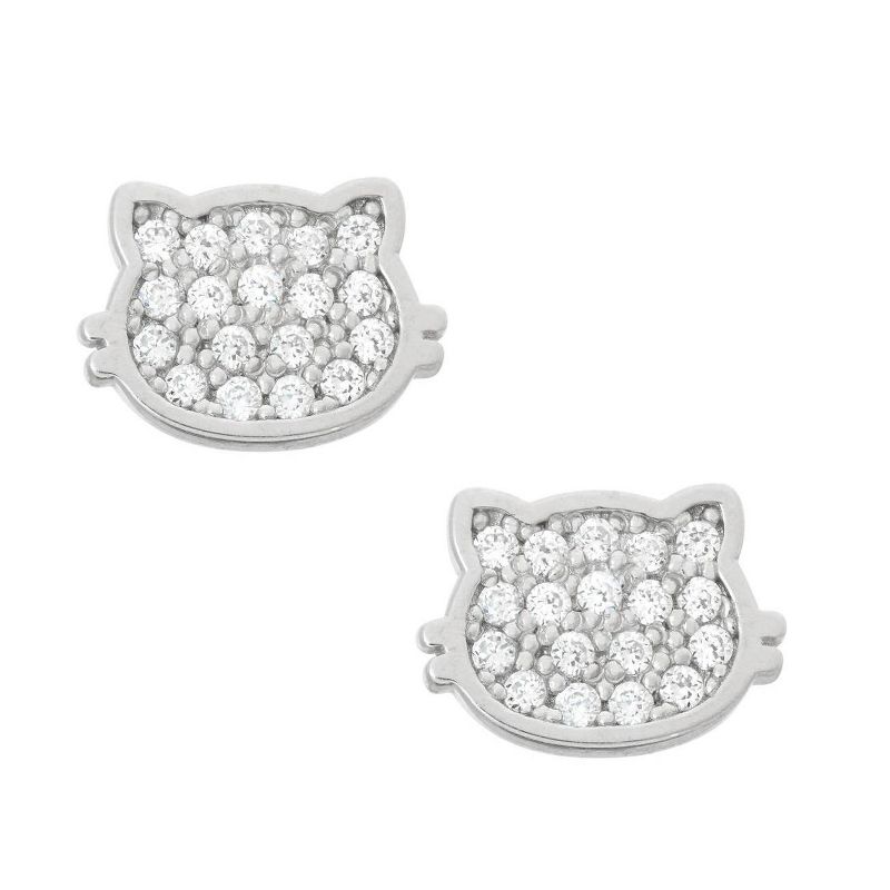 0.19 CT. T.W. Children&#39;s Pave Cubic Zirconia Kitty Cat Stud Earrings In Sterling Silver, 3 of 4