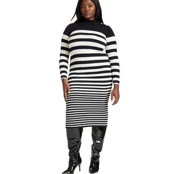 ELOQUII Women's Plus Size Preppy Striped Sweater Dress
