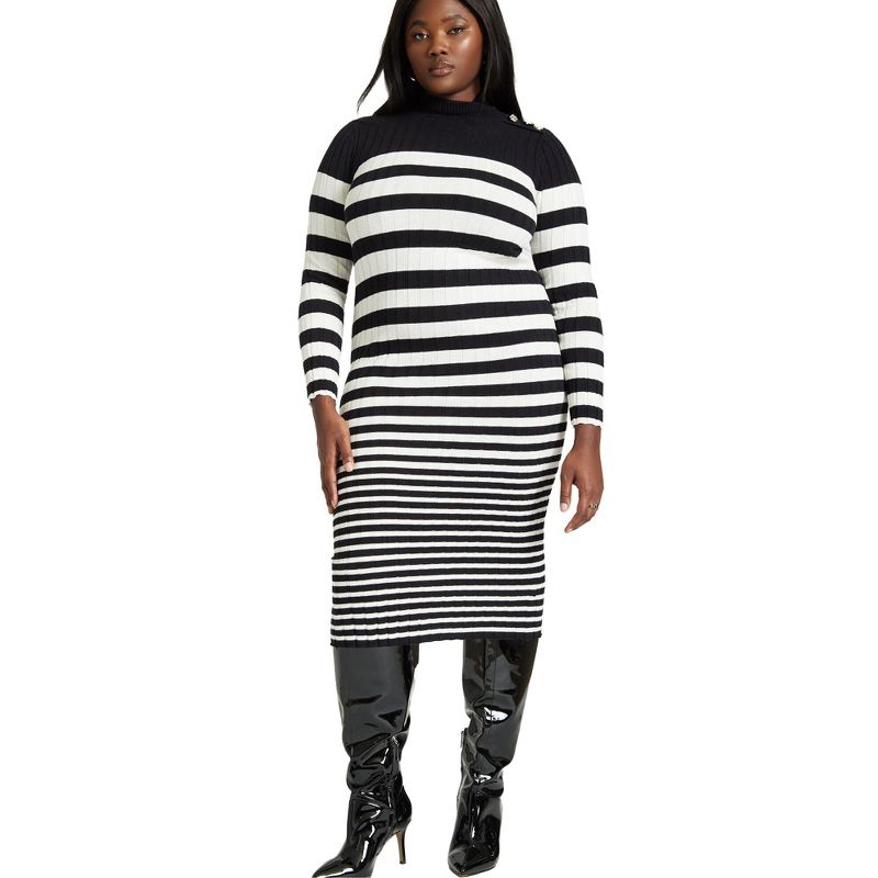 ELOQUII Women's Plus Size Preppy Striped Sweater Dress, 1 of 2