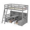 NicBex Twin Loft Bed Wooden Bed Frame with Storage Shelf, Desk, 2 Drawers, 2 Benches, Ladder and Full Length Guardrail, No Box Spring Required, Gray - 4 of 4