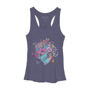 Women's Design By Humans Floral Butterfly Skull Funny Halloween Costume Hippie Flower By JeilJersey Racerback Tank Top - 1 of 3