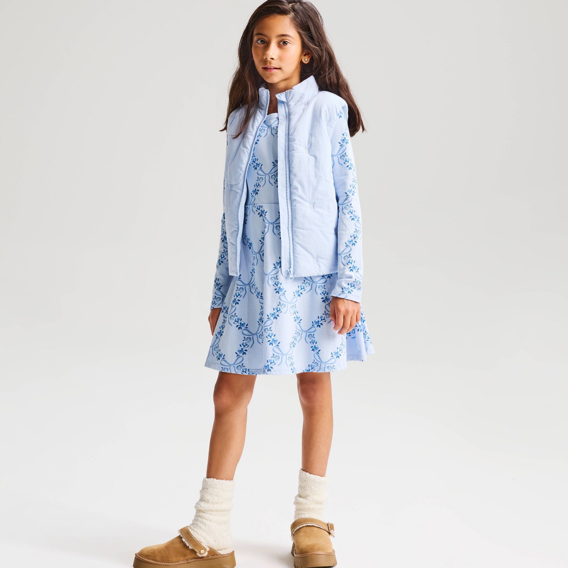 Girls' Long Sleeve Floral Bows Knit Dress - Cat & Jack™ Pale Blue