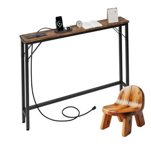 39 Inch Console Table, Narrow Sofa Table w/Power Station, Skinny Behind Sofa Table, Long Behind Couch Table - 1 of 4