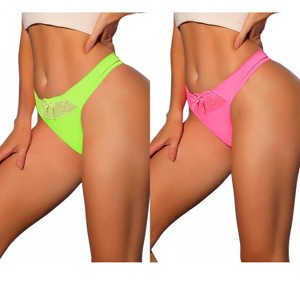 Allegra K Women's Low Waisted Smooth Elastic Lace Waist Solid Thongs 2 Packs - 1 of 4