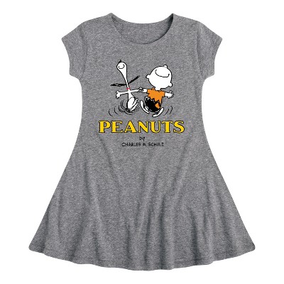 Girls' - Peanuts - Charlie Snoopy Dancing Fit & Flair Cap Sleeve Dress