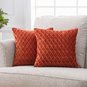 Chanasya Gem Pleated Textured Velvet Throw Pillow Cover - 2-Piece Set - 1 of 4