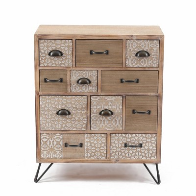 White Fir and Iron Mid-Century Bohemian Accent Cabinet
