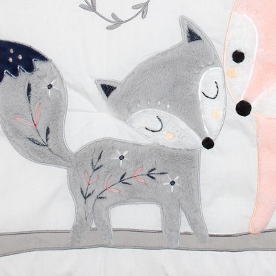 Gray and Pink Cotton Woodland Nursery Crib Bedding Set