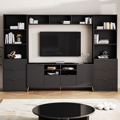 Entertainment Wall Unit, 112.50x16.90x78.70 In Multifunctional TV Stand, Media Storage Cabinet With 13 Shelves, 8 Drawers And 2 Cabinets