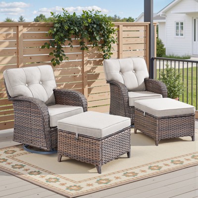 Buenhomino Outdoor Patio Wicker Swivel Chairs - Set of 4 Outside Rattan Rocker Glider Chair Rocking Armchairs for Front Porch Balcony Yard Deck