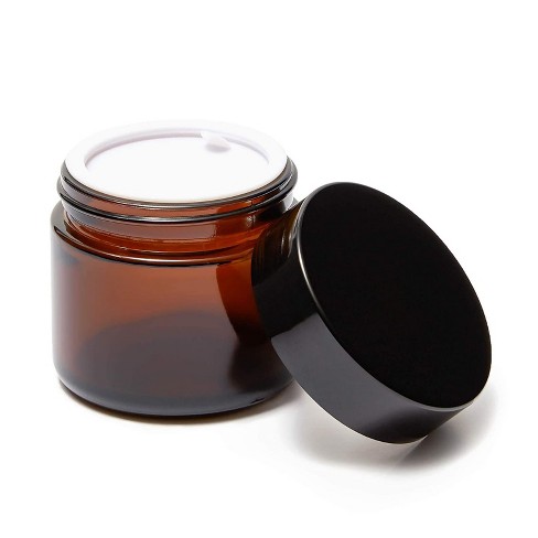 Three Covered Amber Canisters