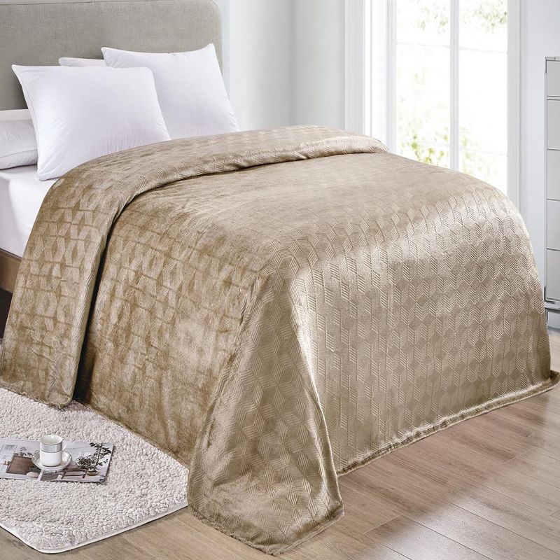 Amrani Bedcover Embossed Blanket Soft Premium Microplush Taupe by Plazatex, 1 of 4