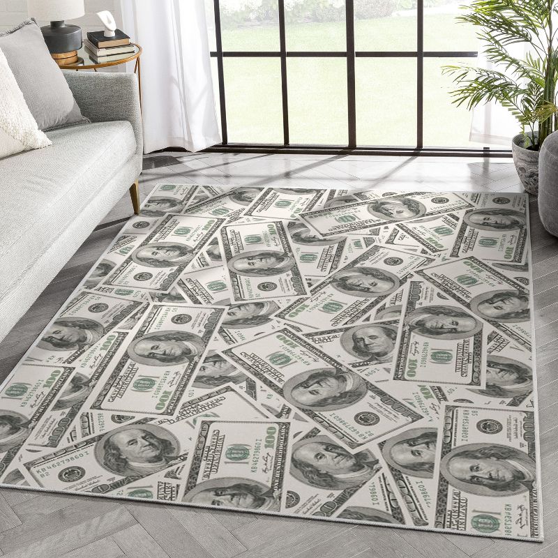 Well Woven Money Collection Hund Dollar Bill Collage 2006 Version Green Area Rug, 2 of 8