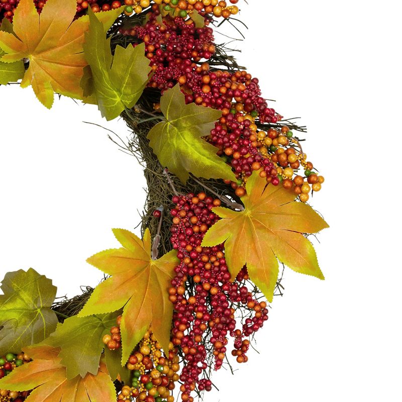 Northlight Maple Leaf and Berry Twig Artificial Fall Harvest Wreath, 22-Inch, 3 of 5