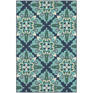 Marlowe Medallion Patio Rug Blue/Green - 1 of 4