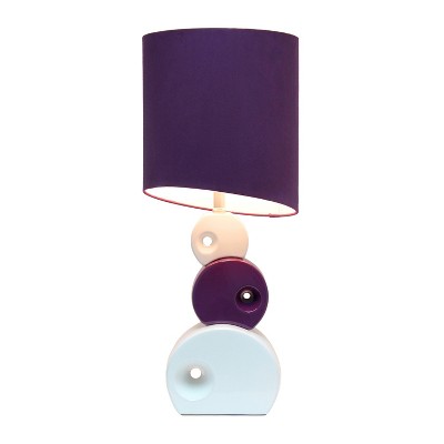 Abstract White and Purple Ceramic Nightstand Lamp with Tube-Shaped Shade