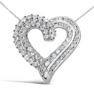 Haus of Brilliance Silver 1.0 Cttw Diamond Open work Ribbon Heart Pendant Necklace