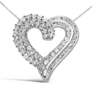 Haus of Brilliance Silver 1.0 Cttw Diamond Open work Ribbon Heart Pendant Necklace - 1 of 4