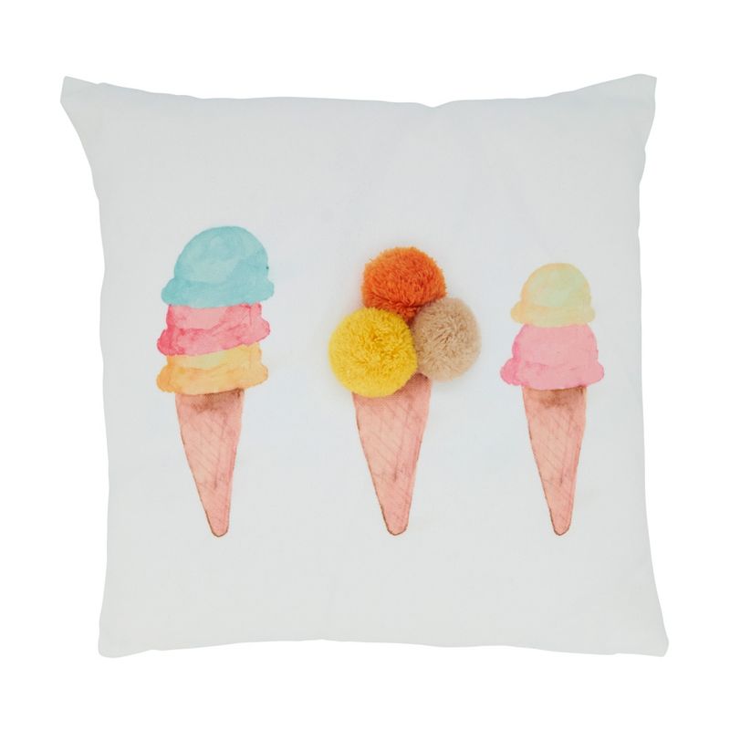 Saro Lifestyle Ice Cream Cone Pom Pom Pillow - Poly Filled, 16" Square, Multi, 1 of 5