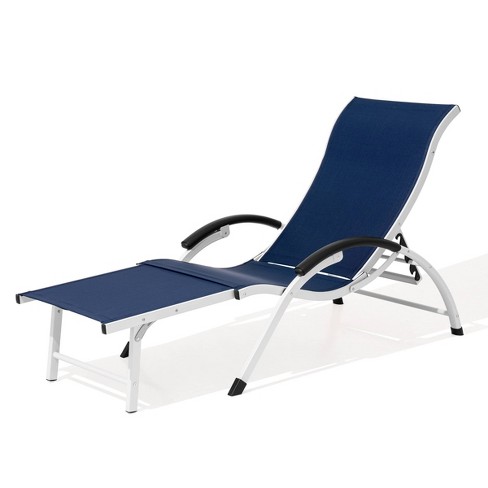 Outdoor Aluminum Adjustable Chaise Lounge with Armrests - Navy - Crestlive Products - image 1 of 4