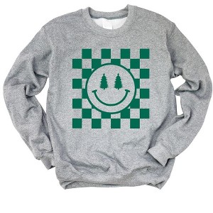 Simply Sage Market Women's Graphic Sweatshirt Checkered Christmas Smiley - 1 of 2