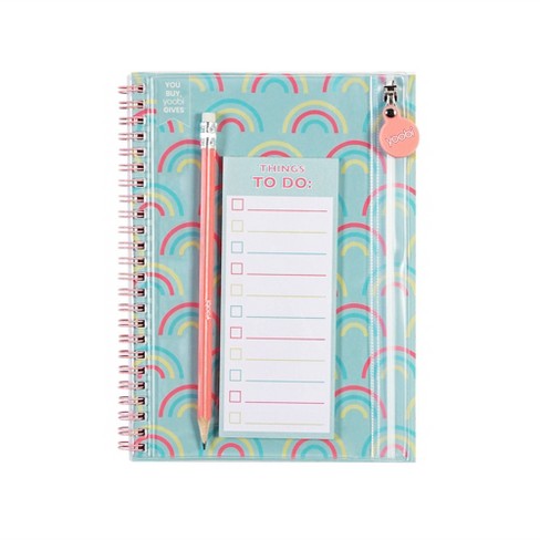  Yoobi College-Ruled Spiral Notebooks with Pencil Zipper  Pouches, Fun Green Avacado Print, Cute Rainbow Glitter, 2-Pack