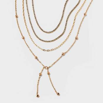 Ball Chain Y-Line Necklace Set 4pc - A New Day™ Gold