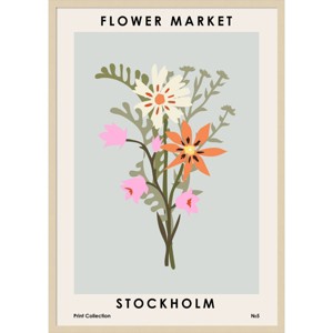 29"x41" Flower Market Stockholm by NKTN Wood Framed Wall Art Print Brown - Amanti Art - 1 of 4
