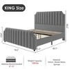 Whizmax King Size Platform Bed Frame with 50.2" Headboard, Velvet Upholstered with Vertical Channel Tufted Headboard , No Box Spring Needed, Grey - 4 of 4
