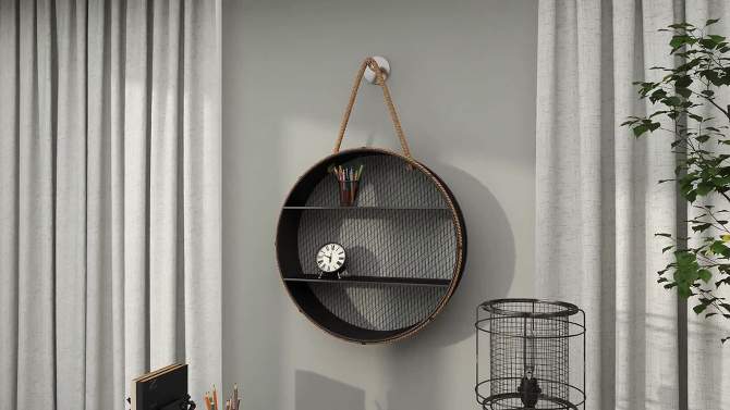 Metal Round 2 Shelf Wall Shelf with Hanging Rope Black - Olivia &#38; May, 2 of 15, play video