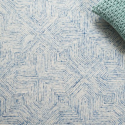 Blue and Ivory Hand-Tufted Wool Abstract Area Rug