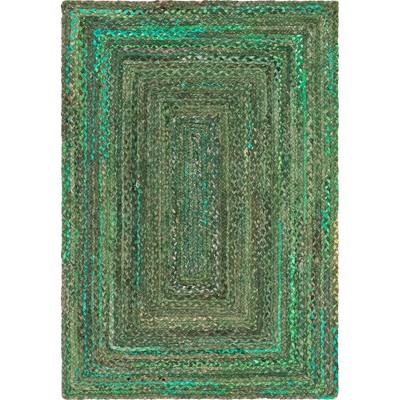 Green Braided Cotton Rectangular Area Rug 4'1" x 6'1"