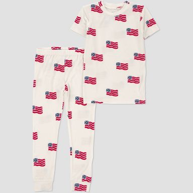 Carter's Just One You® Toddler 2pc Short Sleeve Flag Comfy Soft Tight Fit Pajama Set - Cream 12M