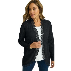Jessica London Women's Plus Size Stretch Knit Lace Topper - 1 of 4