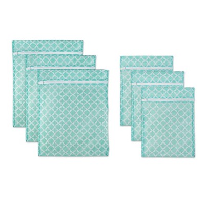 DII Laundry Storage Collection Mesh Zippered, Large/Medium Set, Aqua Lattice, 6 Piece