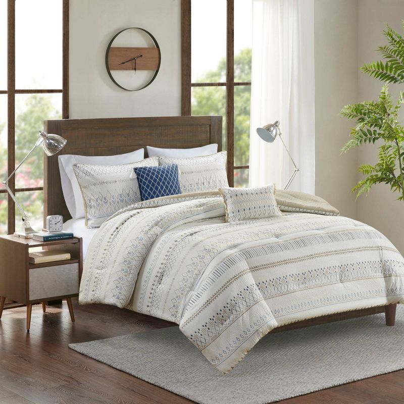 5pc Printed Seersucker Comforter with Throw Pillows Bedding Set Taupe - Madison Park , 3 of 12