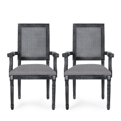 GDFStudio Zentner French Country Upholstered Wood and Cane Upholstered Dining Chairs (Set of 2)