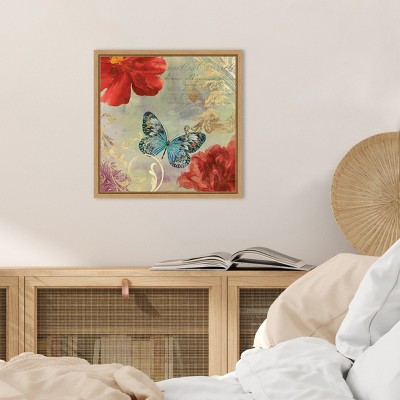 Cottage Red and Blue Butterfly Canvas Wall Art Print