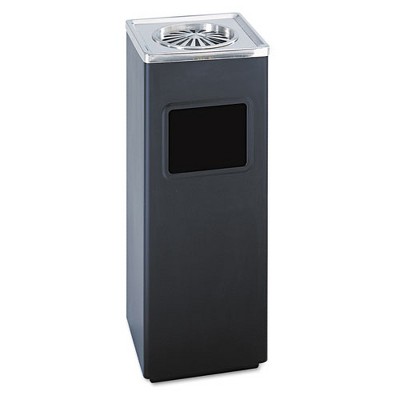 Safco Square Ash 'N' Trash Sandless Urn, Stainless Steel, Black - 3 gal
