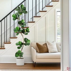 5FT/6FT/7FT Artificial Fiddle Leaf Fig Tree in Black Nursery Pot,Faux Potted Tree for Home Decor Fake Rubber Tree - 1 of 4