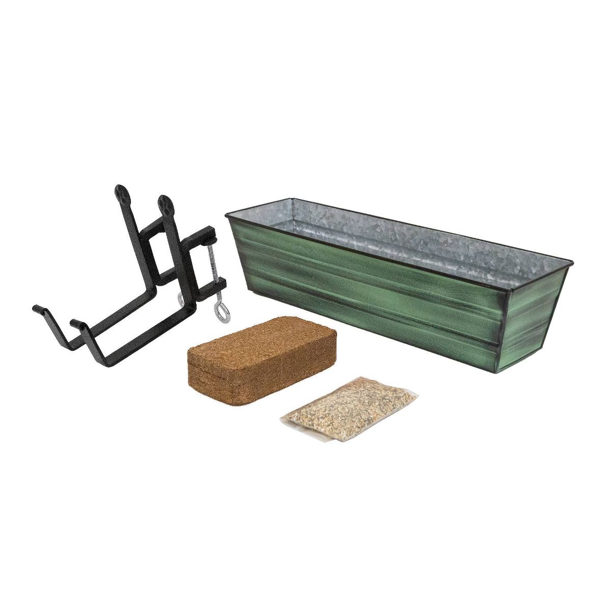 ACHLA Designs Small Patina Finish Rectangular Galvanized Steel Outdoor Planter Box with Mounting Bracket Green - thumbnail 9