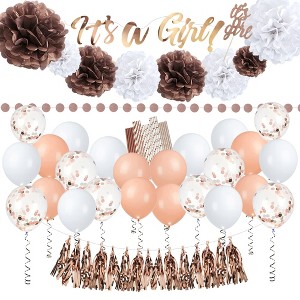 EpiqueOne Baby Shower Decorations for Girl – It’s A Girl Princess Party Decoration Kit – 52-Piece Complete Set – Rose Gold - 1 of 4