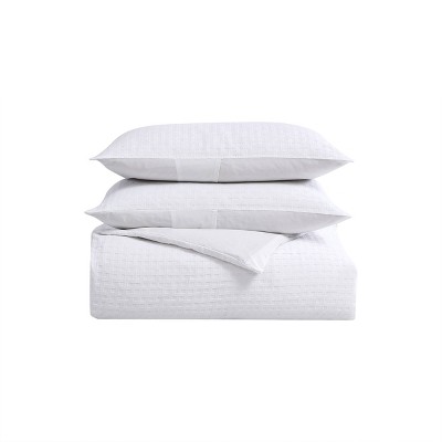 Serene Basketweave Queen Cotton Duvet Cover Set - White