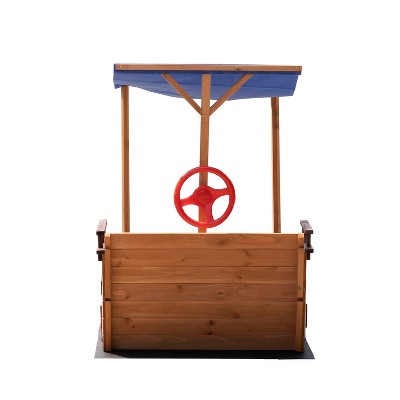 Infurnic Sand Toys, Outsunny Ship Sandbox with Cover and Rudder for Kids Ages 3-8 Years Old, Natural Wood, 38.2"*30.7"*63"